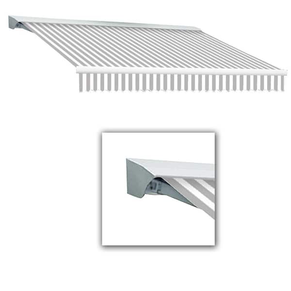 24 ft. Destin Left Motorized Retractable Awning 288 in. W x 10.38 in. H x 120 in. D Acrylic Fabric in Gray/White Stripe
