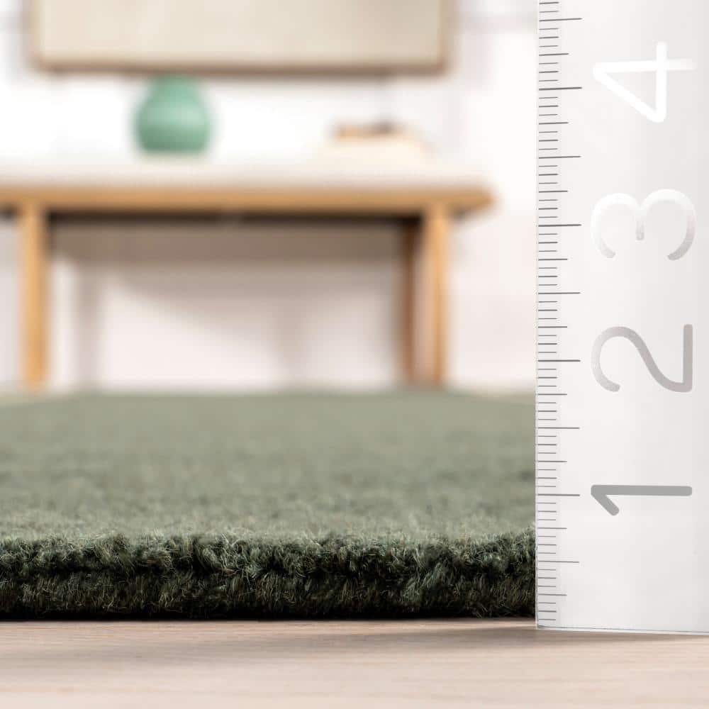 Kari Striped Dark Green and Beige Wool 8' x 10' Area Rug