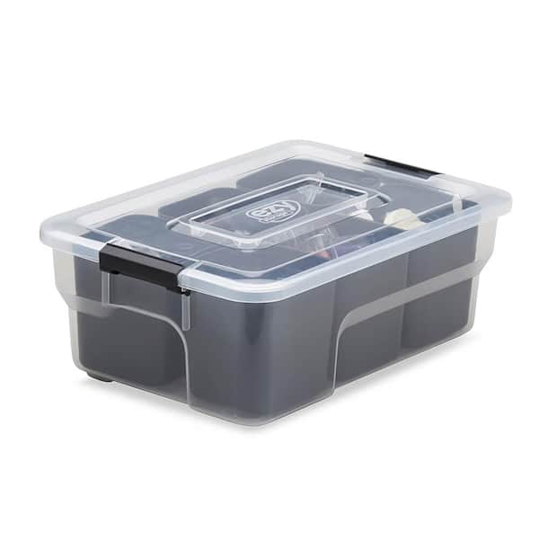 Clear Organizer Bin with Blue Insert Tray & Dual Hinging Lid, 5L, Plastic Sold by at Home