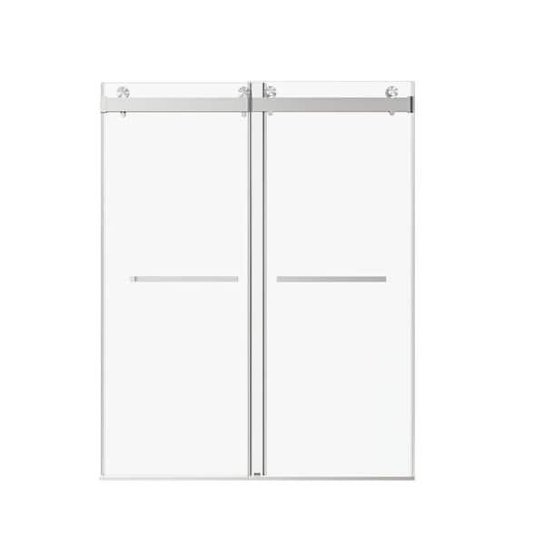 FORCLOVER 60 in. W x 76 in. H Frameless Double Sliding Shower Door in Brushed Nickle with 3/8 in. Thick Tempered Glass