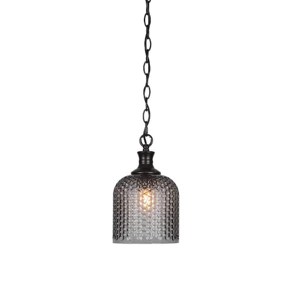 Unbranded Tyler 60-Watt 1-Light Matte Black Shaded Mini Pendant Light with Glass Shade