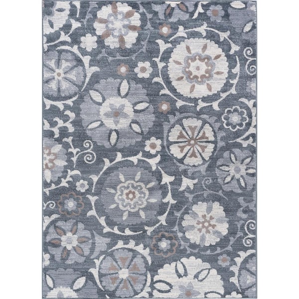 Madison Floral Gray 8 ft. x 10 ft. Indoor Area Rug