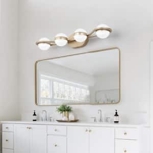 28.35 in. 4-Light Gold LED Vanity Light Over Mirror Bath Wall Lighting Fixtures