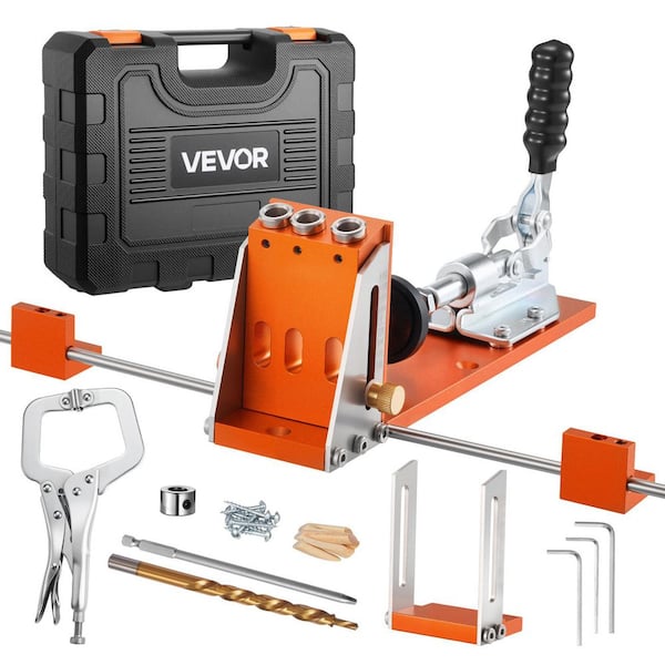 Pocket Hole Jig Kit, 1/2 to 1-1/2 in. Adjustable, Jig Pocket Hole System with Tool case, C-Clamp, Step Drill, Hex Wrench
