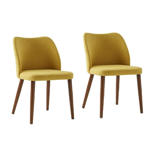 JAYDEN CREATION Eliseo Mustard Modern Upholstered Dining Chair with Solid Wood Legs Set of 2