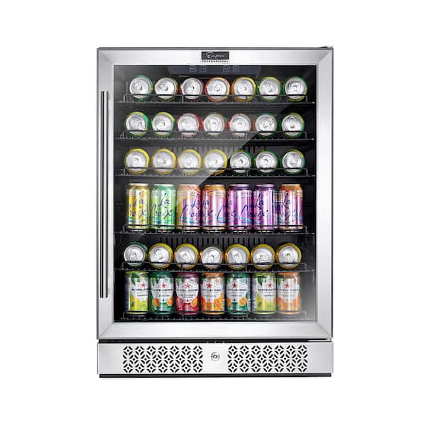Empava 24 in. Single Zone 5.2 cu. ft. Capacity 140 of 12 oz. Can Cooler Freestanding Beverage Refrigerator in Stainless Steel