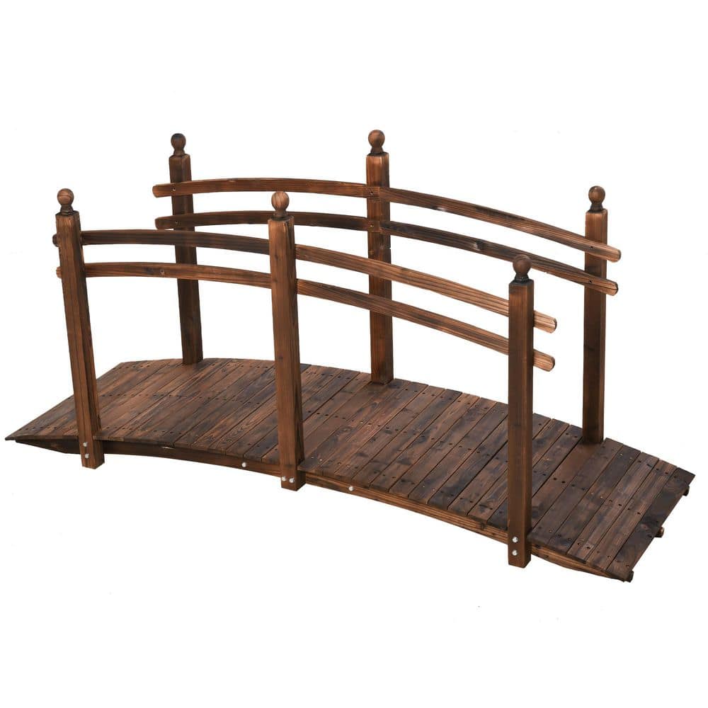 7.5 ft. Fir Wood Garden Bridge Arc Walkway with Side Railings, Perfect for 