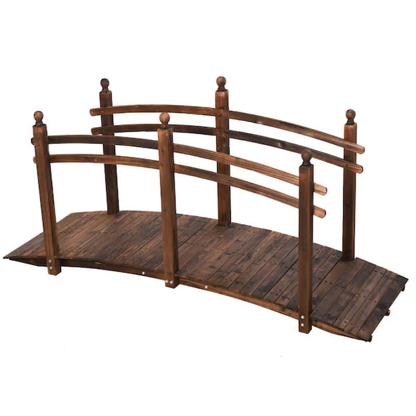 Unbranded 7.5 ft. Fir Wood Garden Bridge Arc Walkway with Side Railings, Perfect for Backyards, Gardens and Streams