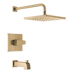 Modern 1-Handle Wall Mount Tub and Shower Trim Kit in Champagne Bronze (Valve Not Included)