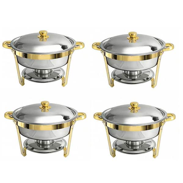 4 Piece Stainless Steel Cookware Set, Round Buffet Catering Dishes Chafing Dishes for Buffet Set, Silver & Golden