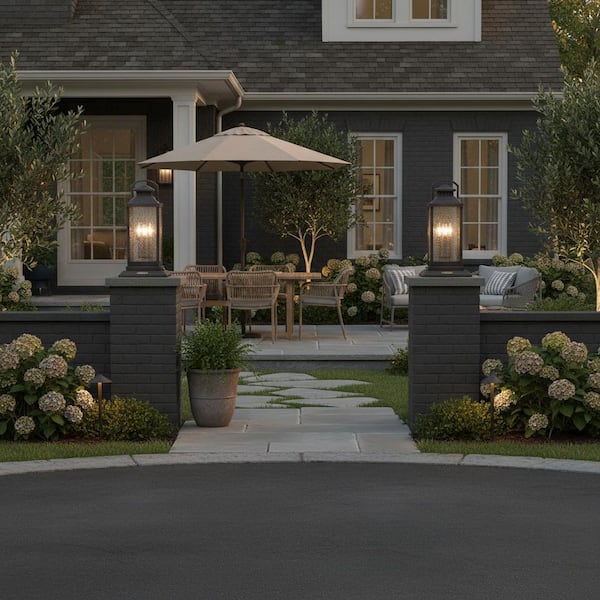 Revere 20.25 in. 3-Light Blackened Brass Low Voltage Outdoor Pier Mount Light