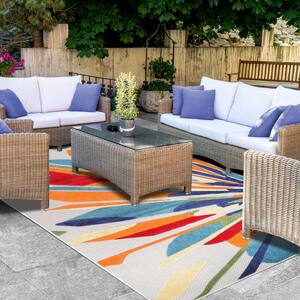 Leander Cream 6 ft. x 8 ft. 10 in. Modern Geometric Abstract Power Loomed Polypropylene Indoor/Outdoor Area Rug