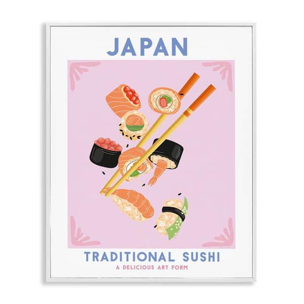 Stupell Industries Japanese Traditional Sushi by Omar Escalante White Framed Food Giclee Art Print 30 in. x 24 in.