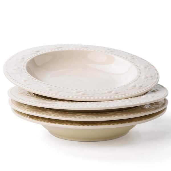 Set of 4 Ceramic Pasta and Salad Bowls 8 in. 10 oz Wide Rim Embossed Strawberry Pattern Dishwasher Safe
