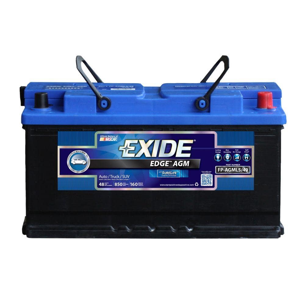 Exide Edge 12 volts Lead Acid 6-Cell L5/49/H8 Group Size 850 Cold Cranking  Amps (BCI) Auto AGM Battery FP-AGML5/49DS - The Home Depot