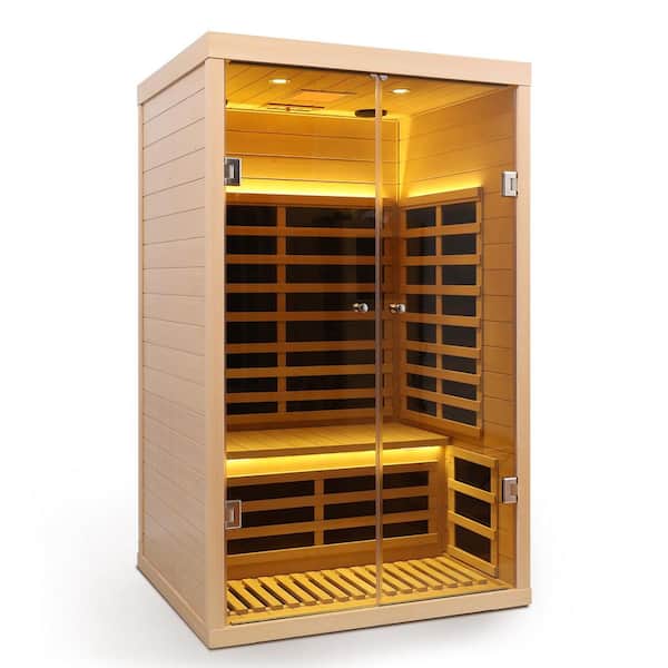 Luxury Low EMF 2-Person Hemlock Far Infrared Indoor Sauna with 7 Heaters, Double Glass Doors, Bluetooth, and LCD Control