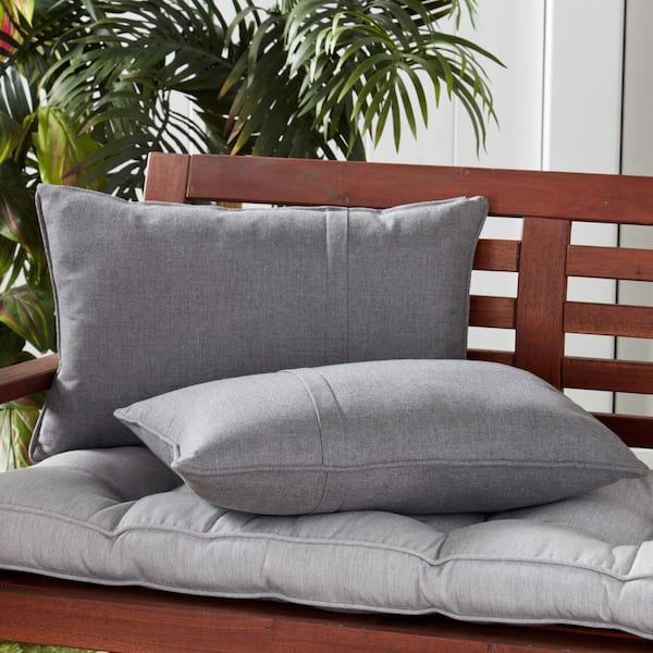 Sunbrella Cast Slate Rectanlge Outdoor Throw Pillow with Pleat (2-Pack)