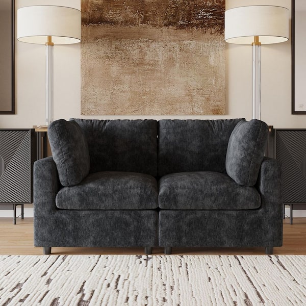Magic Home Sofa Covers Washable, Lawson 67 in. Square Arm Chenille Modular Sofa Cloud Couch with Deep and Thick Cushion in Black