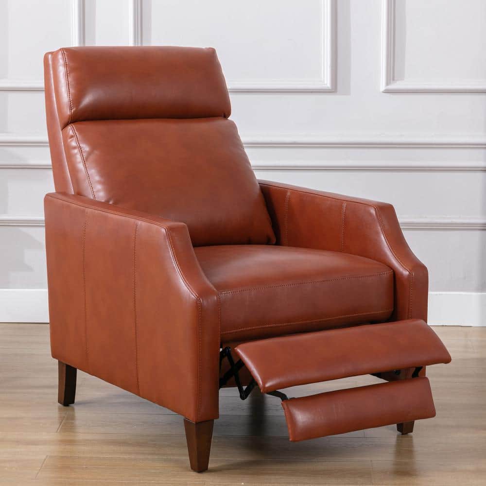 Mid-Century Caramel Leather Push-Back Recliner