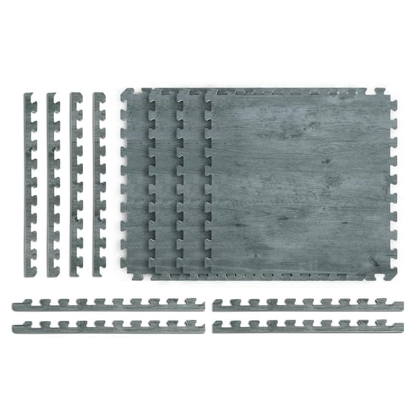 Norsk Reversible Charcoal/Black Faux Wood 24 in. x 24 in. x 0.47 in. Foam Mats (4-Pack)