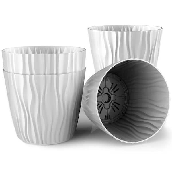 MUELLER 12 in. Dia White Plant and Flower Pot, European Made, Stylish Indoor and Outdoor Polypropylene Planter, (4/1 Set)
