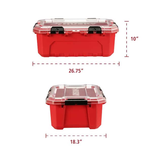 12-Gal. Professional Heavy Duty Waterproof Stackable Plastic Storage Container with Hinged Lid in Red