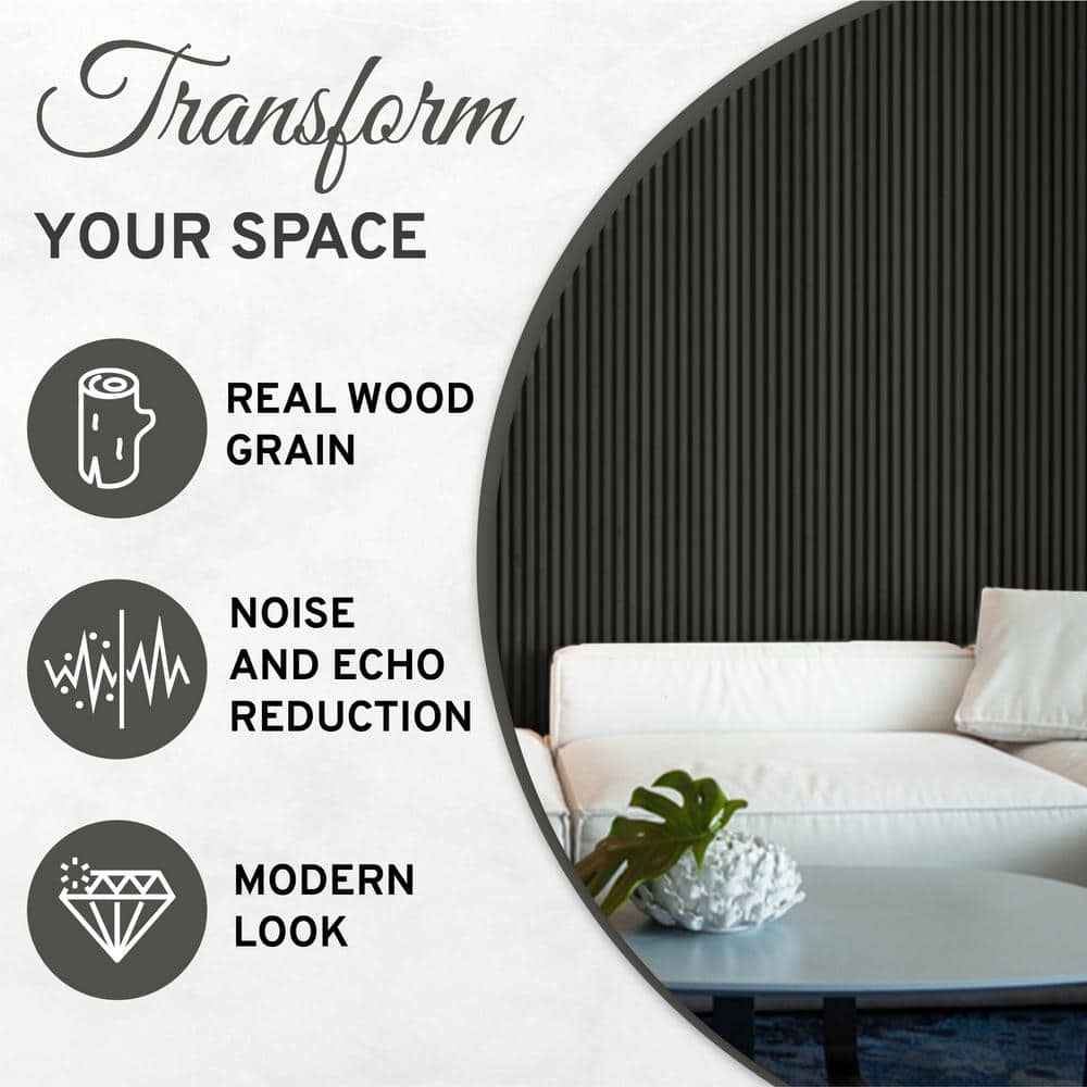 Charcoal Black Acoustic Wood Wall Panels Set of 2