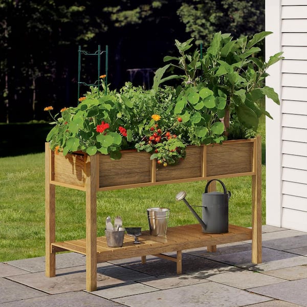 46.5 in. x 17.7 in. Brown Plastic Garden Raised Planter Box with Shelf