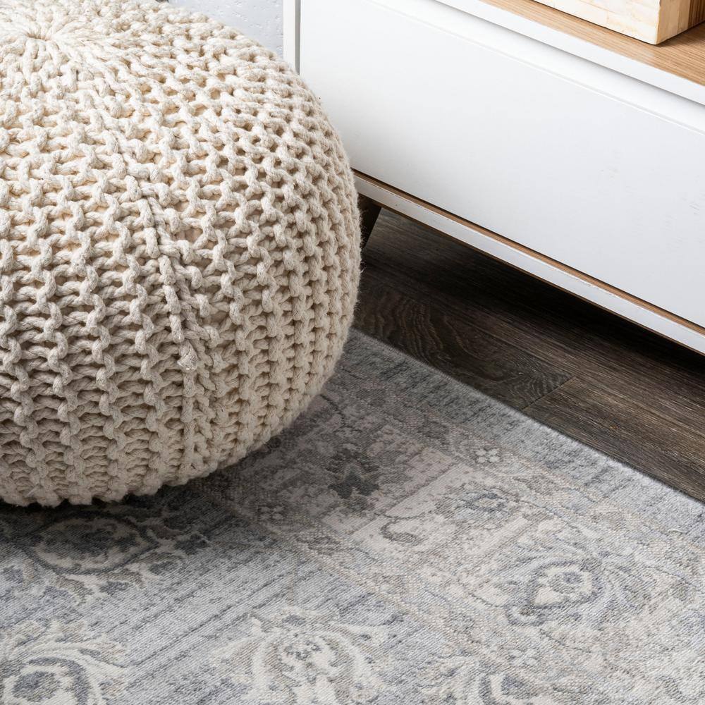 Light Gray Floral Synthetic 2x10 ft Vintage-Inspired Runner Rug