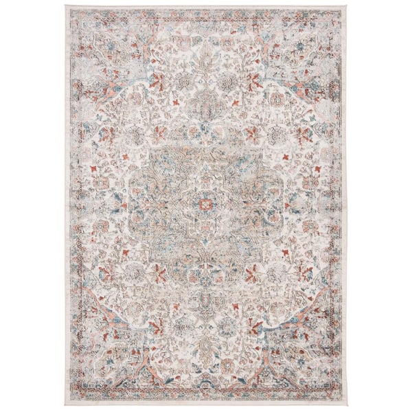 SAFAVIEH Oregon Gray/Ivory 4 ft. x 6 ft. Floral Border Area Rug