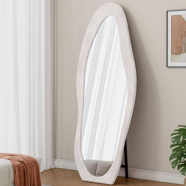 White 24 in. W x 63 in. H Irregular Mental Flannel Wrapped Wooden Frame Floor Full Length Mirror