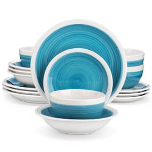 RI 16 Piece Modern Blue Stoneware Dinnerware Set Tableware (Service for 4)