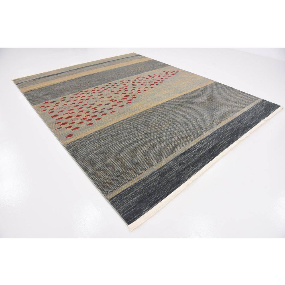 Modern Kashkuli Gabbeh 8'x10' Blue Stripe Polypropylene Area Rug