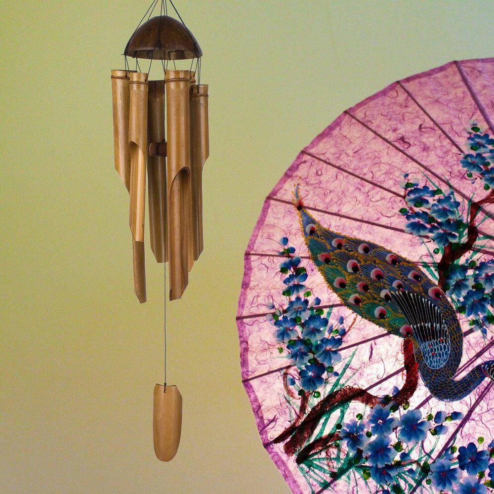 Handcrafted Brown Bamboo and Coconut 36" Wind Chime