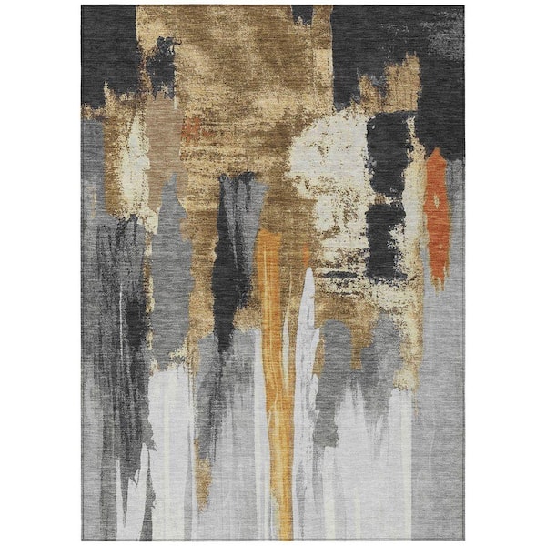 Chantille Machine Washable Indoor/Outdoor Abstract ACN1979 Black 8 ft. x 10 ft. Area Rug