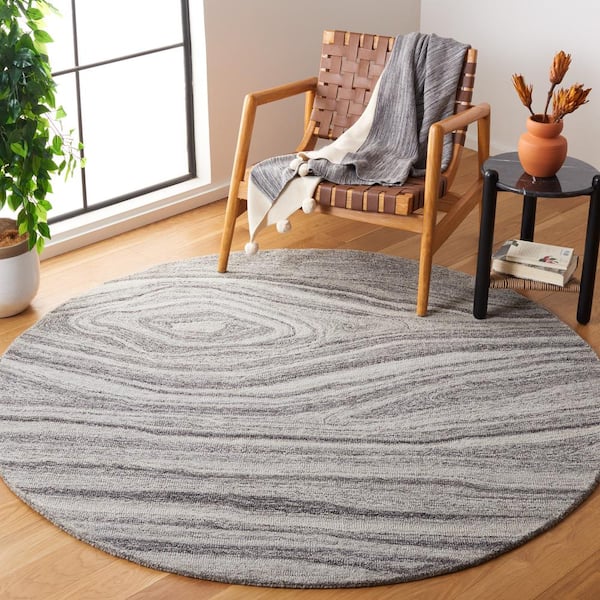 Abstract Gray 6 ft. x 6 ft. Abstract Striped Round Area Rug