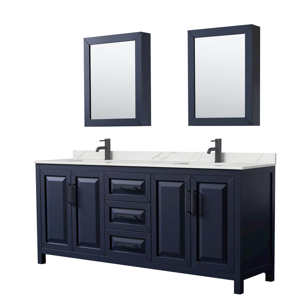 Daria 80 in. W x 22 in. D x 35.75 in. H Double Bath Vanity in Dark Blue with Giotto Quartz Top and Mirrors price history on PriceWatchPro