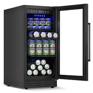 14.96 in. Single Zone 120-Cans Beverage Cooler Fridge with Control Panel in Black Stainless Steel, Frost-free