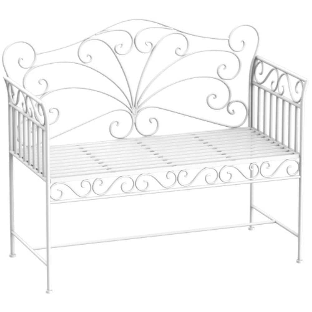 Cream White 43" Iron Two-Seater Garden Bench