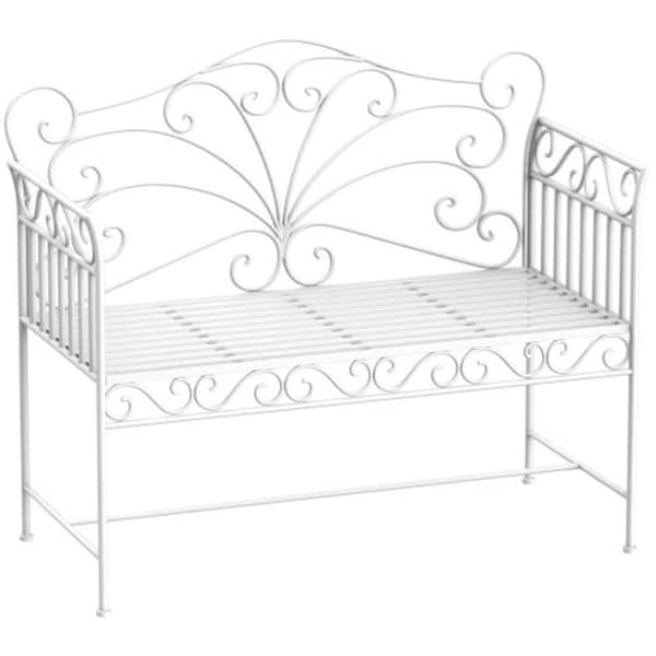 ITOPFOX Cream White 43 in. Garden Bench, Patio Outdoor Bench with Armrests, Metal Porch Bench