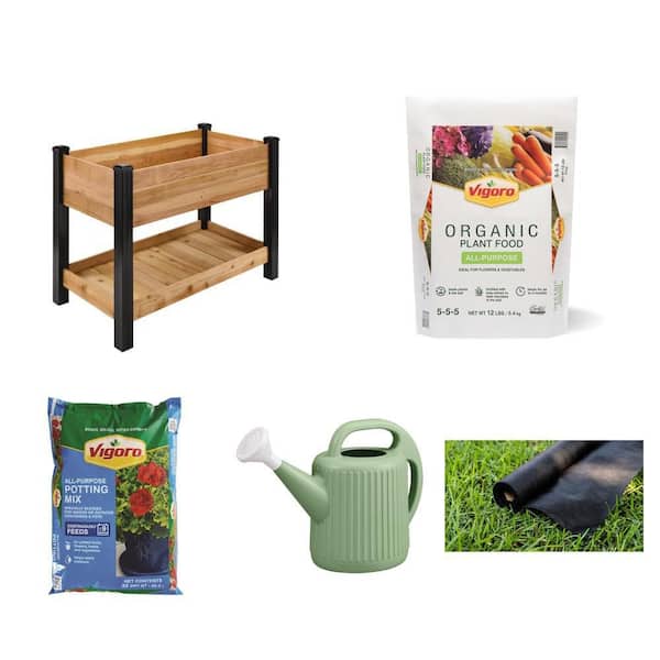 2 ft. x 4 ft. Cedar Garden Bed, 12 lb. Plant Food, 32 qt. Soil, 2 Gal. Can, 2 ft. x 40 ft. Fabric