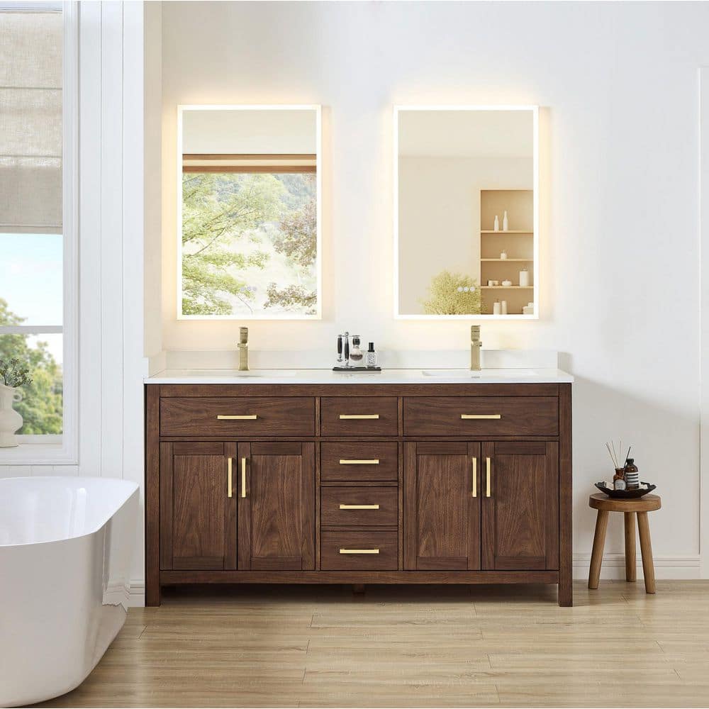 Beckett 66 in. Double Freestanding Dark Walnut Bath Vanity with Top price history on PriceWatchPro