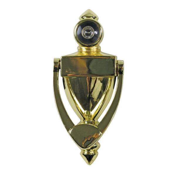 ULTRA HARDWARE Polished Brass Door Knocker with 180-Degree Viewer
