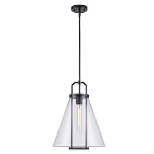 River 13.25 in. 1-Light Black Pendant Light Fixture with Clear Glass Shade