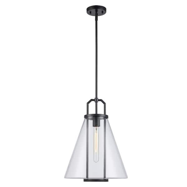 Bel Air Lighting River 13.25 in. 1-Light Black Pendant Light Fixture with Clear Glass Shade