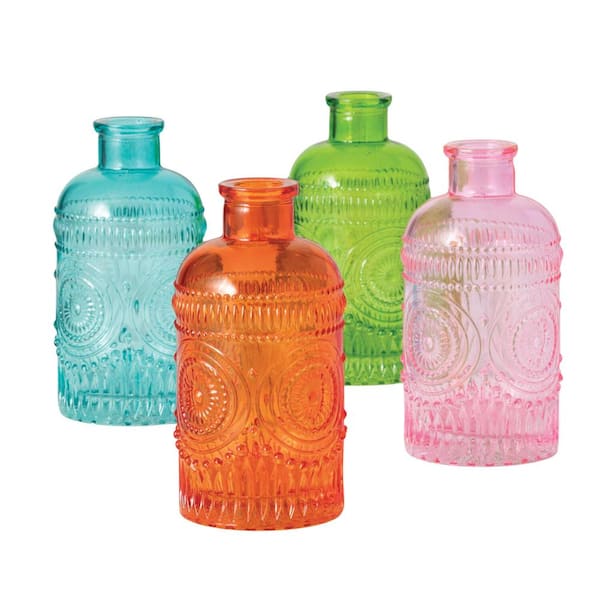 SULLIVANS 5" Vintage Colorful Glass Bottles Set of 4