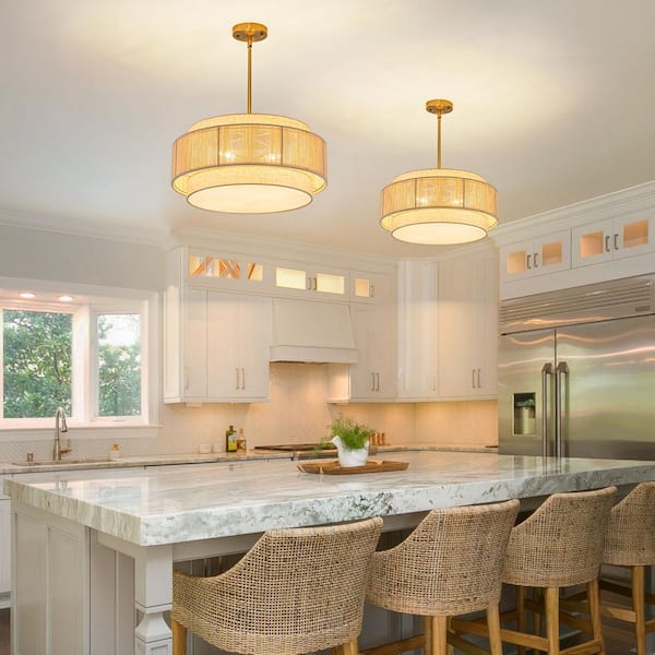 Nora 4-Light 20 in. Gold Linen Drum Chandelier