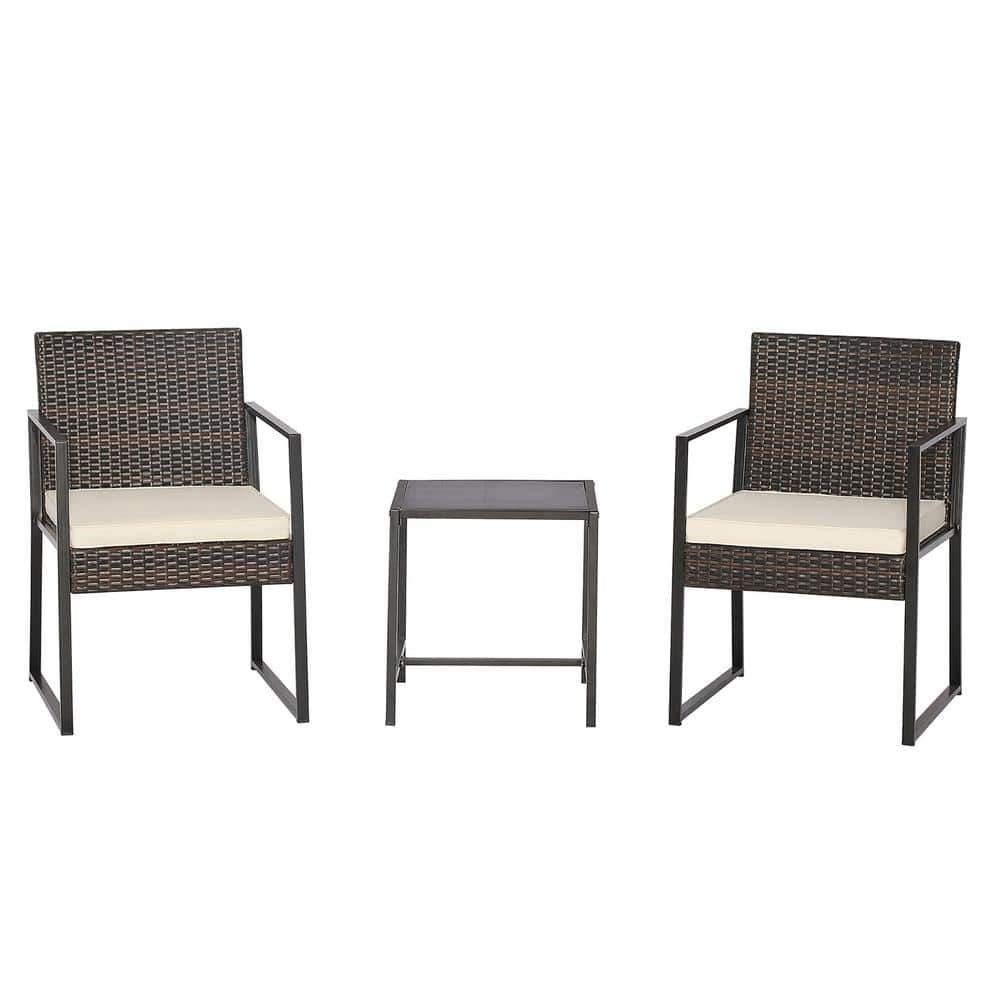 Gymax 3-Piece Wicker Outdoor Bistro Patio Rattan Hand-Woven PE Bistro ...