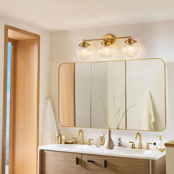 3-Light Wood Vanity Light Fixture – Solid Oak Bathroom Light Over Mirror, Warm Glow, Easy Hardwired Installation-580390