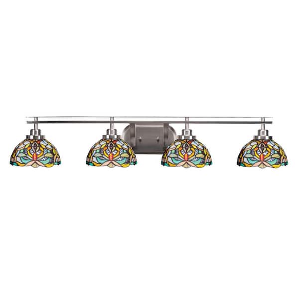 Unbranded Monroe 40.5 in. 4-Light Brushed Nickel Vanity-Light with 7 in. Kaleidoscope Art Glass Shade No Bulbs Included